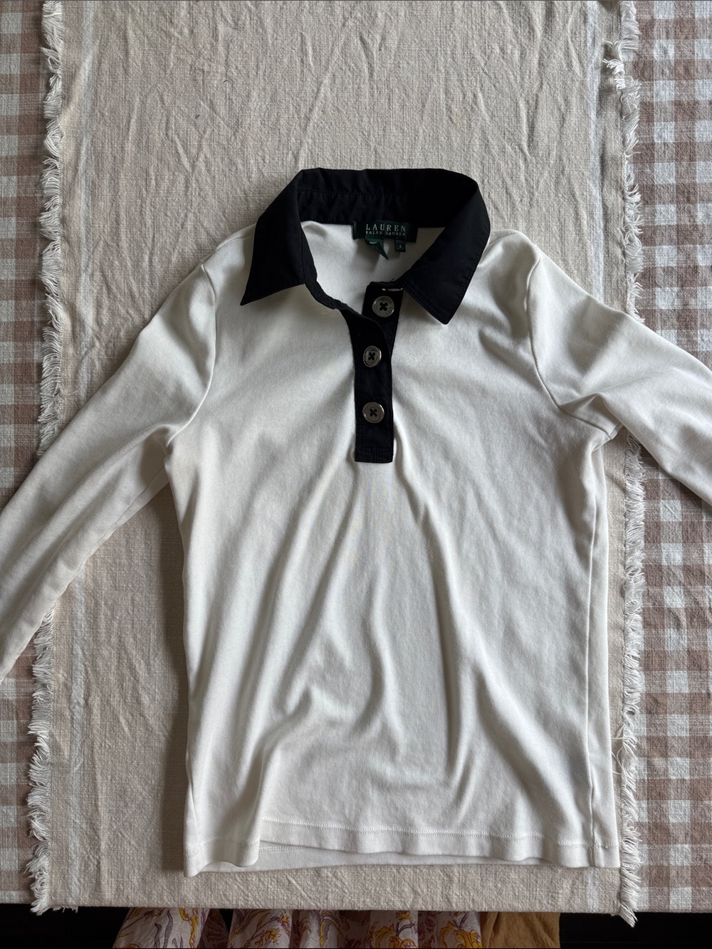 Ralph Lauren White Long Sleeve Polo with Black Collar